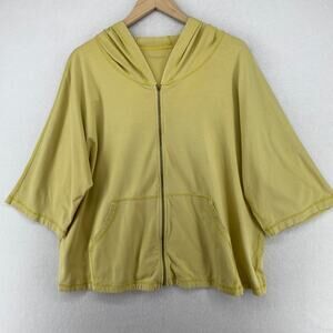 EILEEN FISHER Hoodie L Stretch Organic Cotton Jersey Boxy Full Zip Dolman Yellow